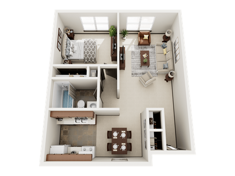 Floor plan for 1 bed, 1 bath, 780 sqft